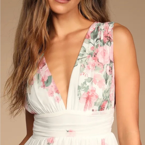 New Lulus Garden Wanderings White Floral Mini Dress, Size Medium - Picture 9 of 11